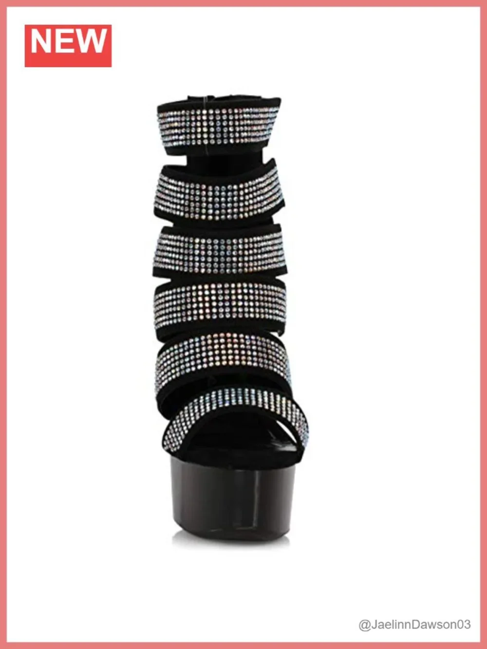 Platform Mid-Calf Boot with Side Zipper and Rhinestones